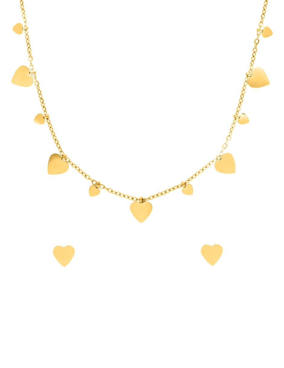 Collar y Aretes Corazones Lisos