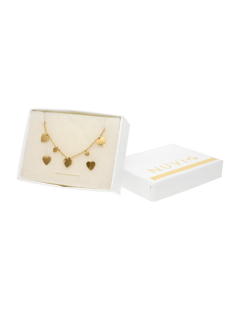 Collar y Aretes Corazones Lisos