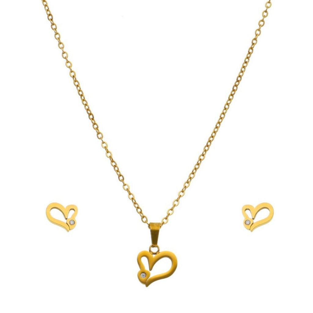 Collar y Aretes Corazon Sin Interior Con Cristalito