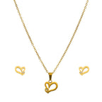 Collar y Aretes Corazon Sin Interior Con Cristalito