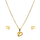 Collar y Aretes Corazon Sin Interior Con Cristalito