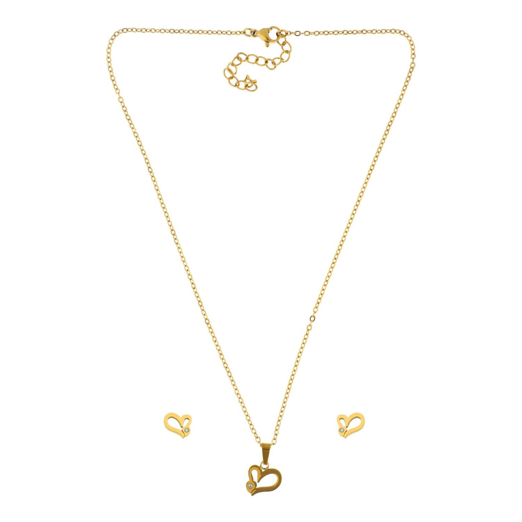 Collar y Aretes Corazon Sin Interior Con Cristalito