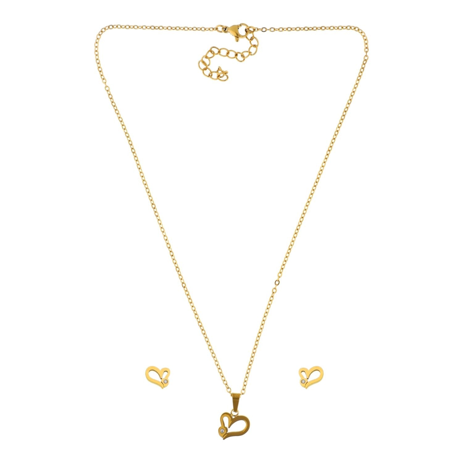 Collar y Aretes Corazon Sin Interior Con Cristalito