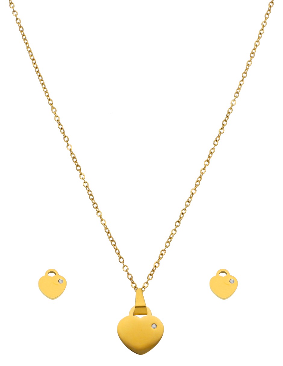 Collar y Aretes Corazon Con Cristalito