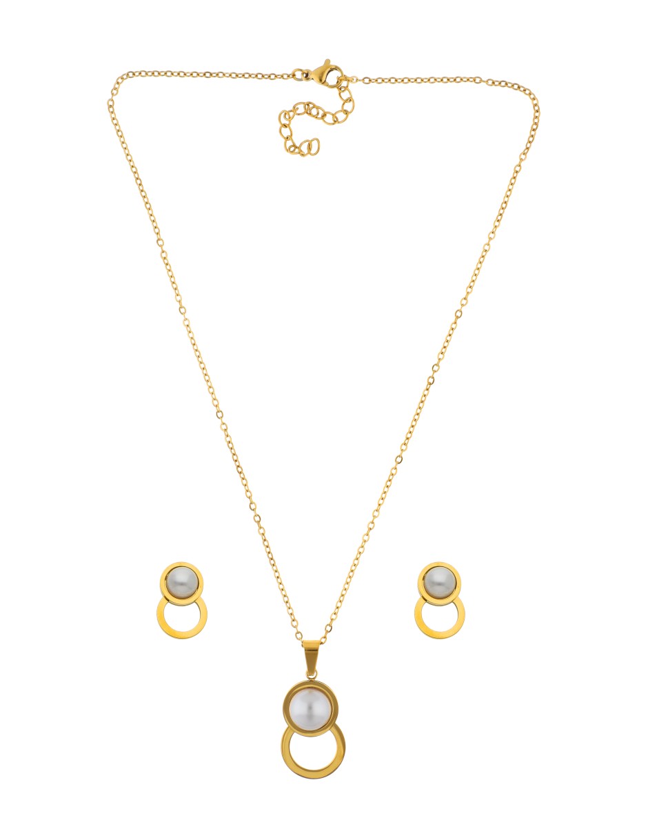 Collar y Aretes Circulo Sin interior y Perla