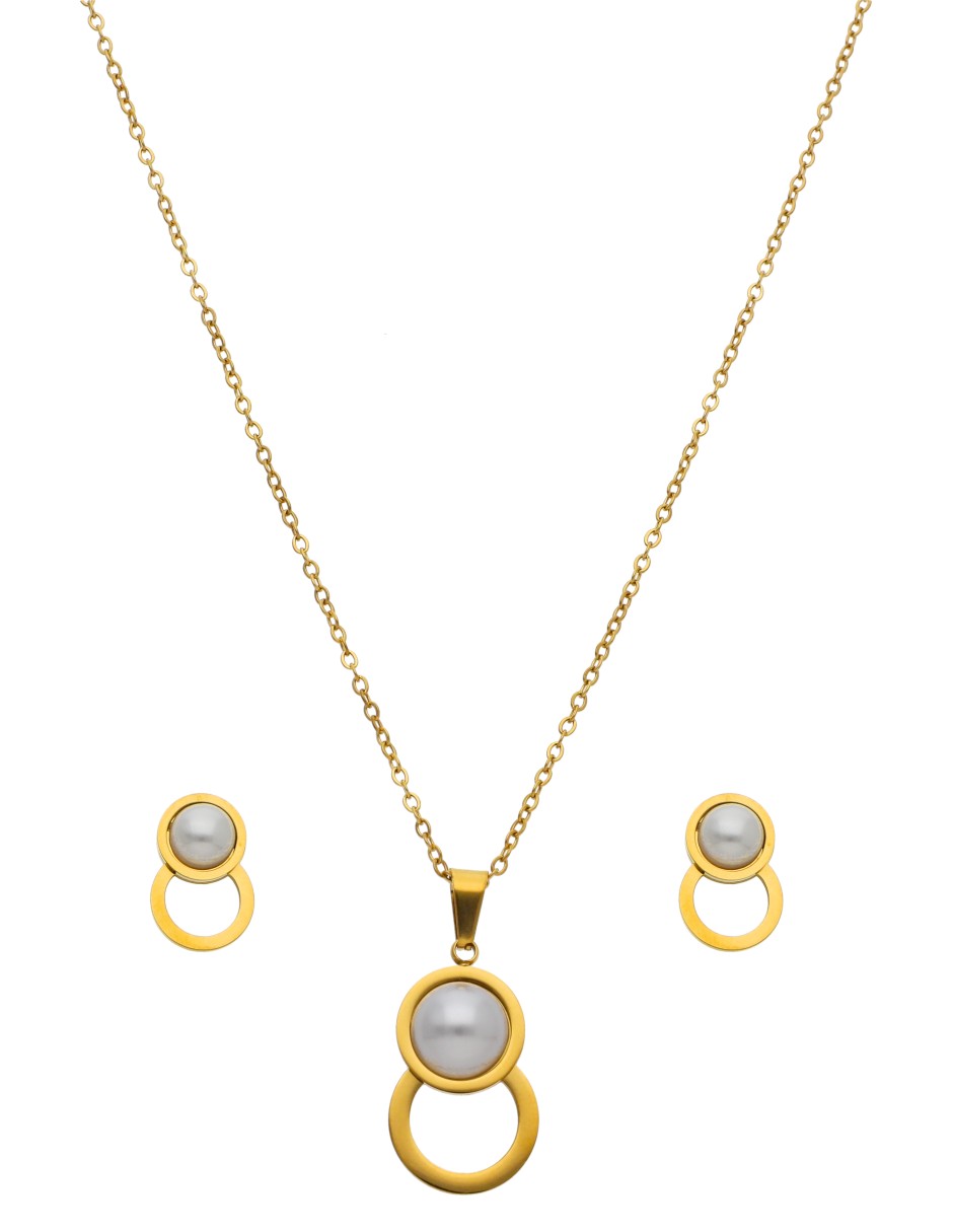 Collar y Aretes Circulo Sin interior y Perla