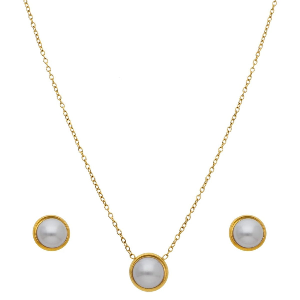 Collar y Aretes Perlita Blanca