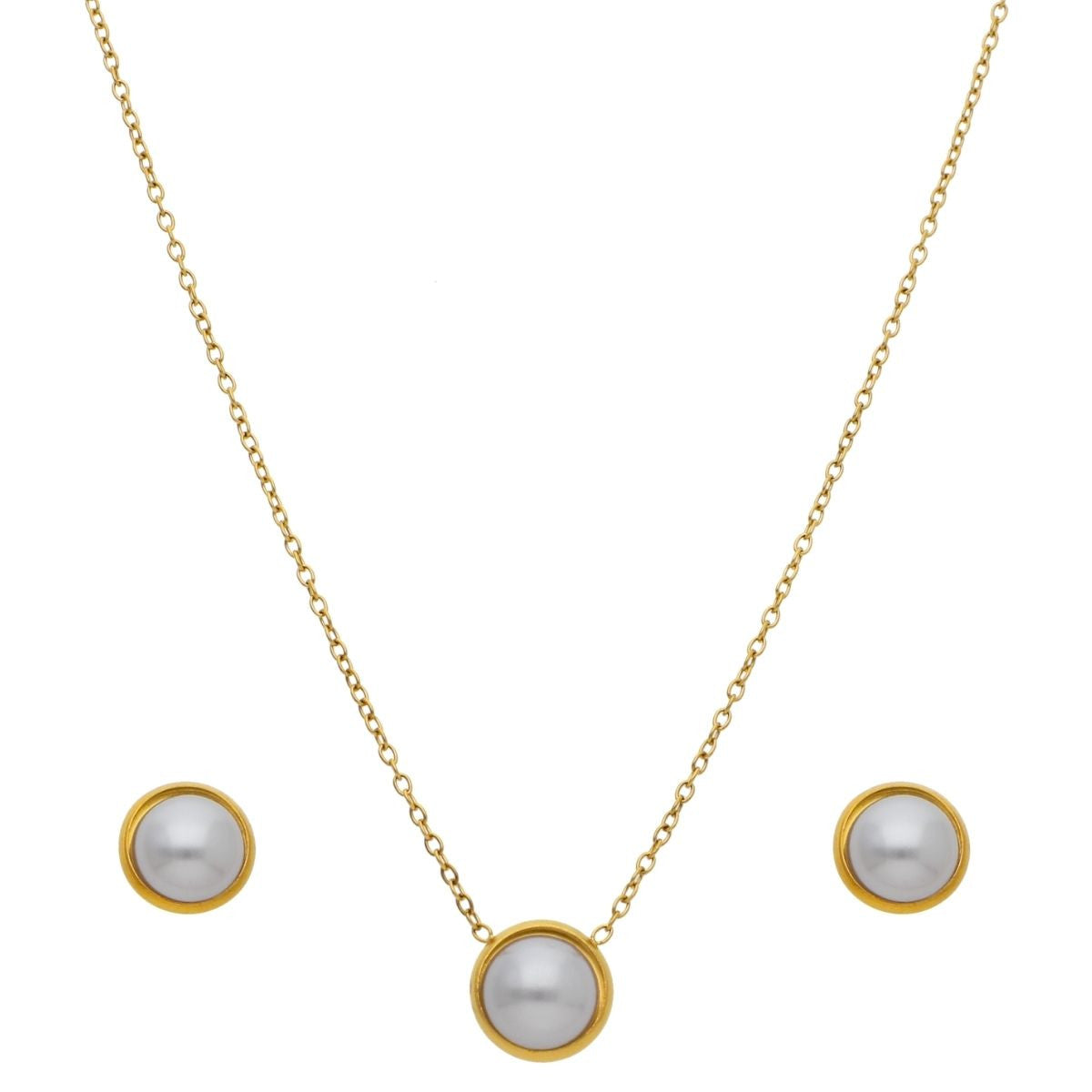 Collar y Aretes Perlita Blanca