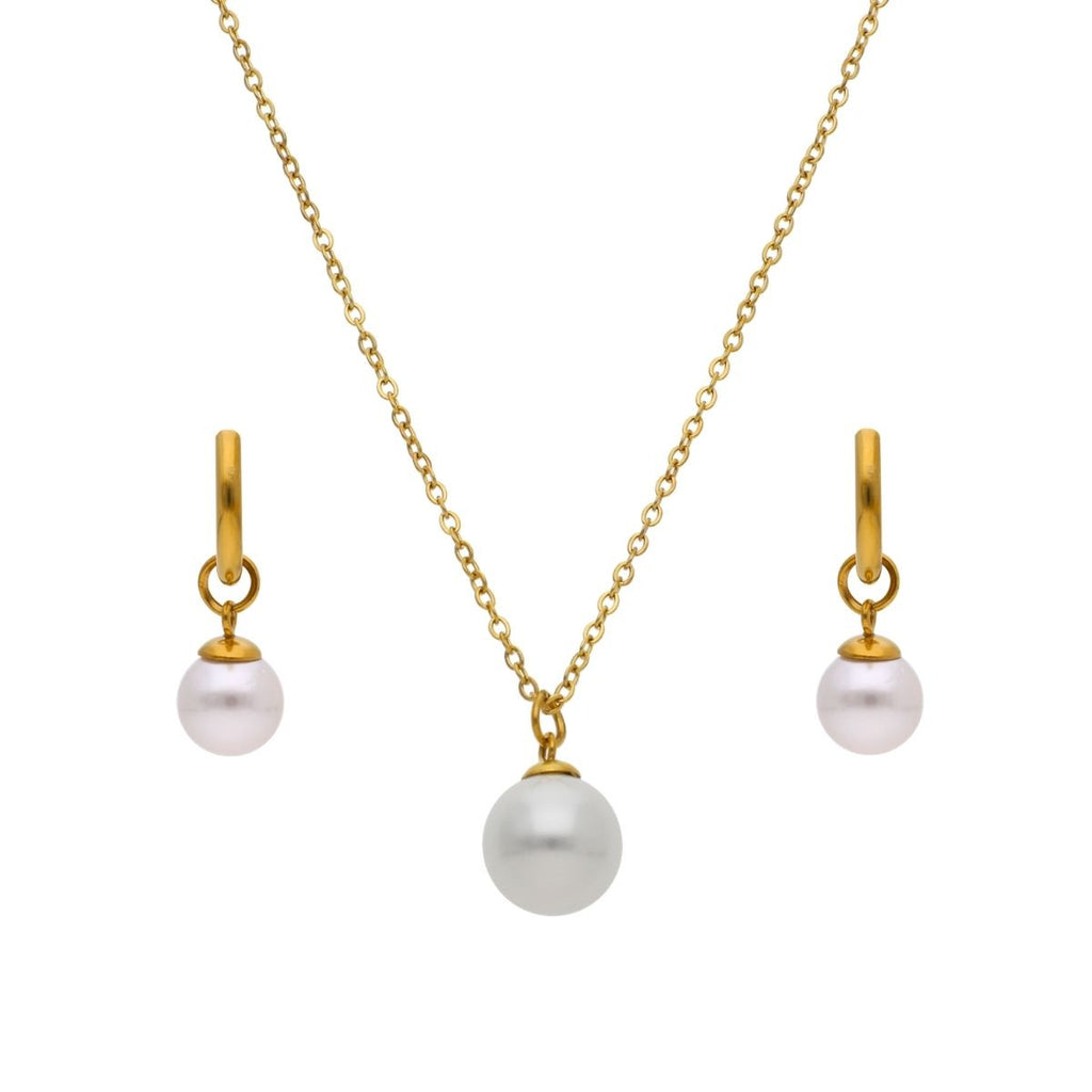 Collar y Aretes Perlita Blanca