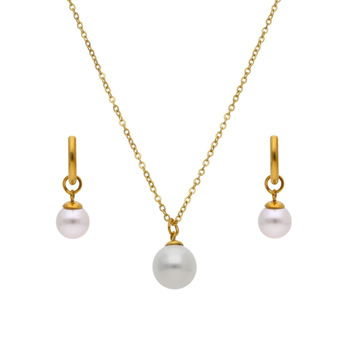 Collar y Aretes Perlita Blanca