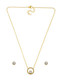 Collar y Aretes Circulo con Perla Dentro