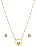 Collar y Aretes Circulo con Perla Dentro