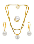 Collar, Aretes y Anillo con Perla Grande