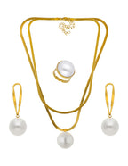 Collar, Aretes y Anillo con Perla Grande