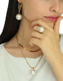 Collar, Aretes y Anillo con Perla Grande