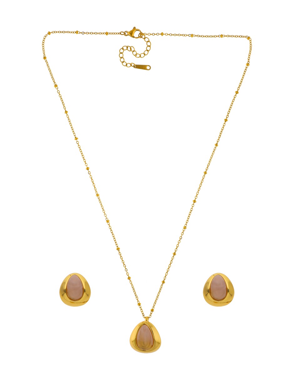 Collar y Aretes Cuarzo Rosa