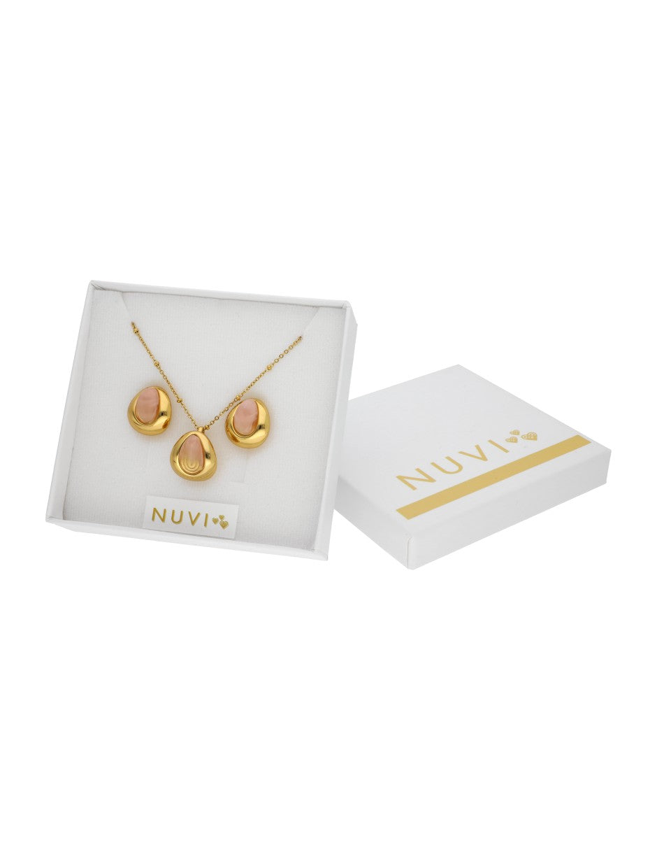 Collar y Aretes Cuarzo Rosa