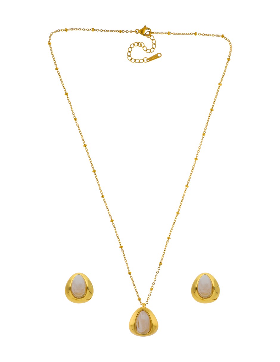 Collar y Aretes Cuarzo Beige
