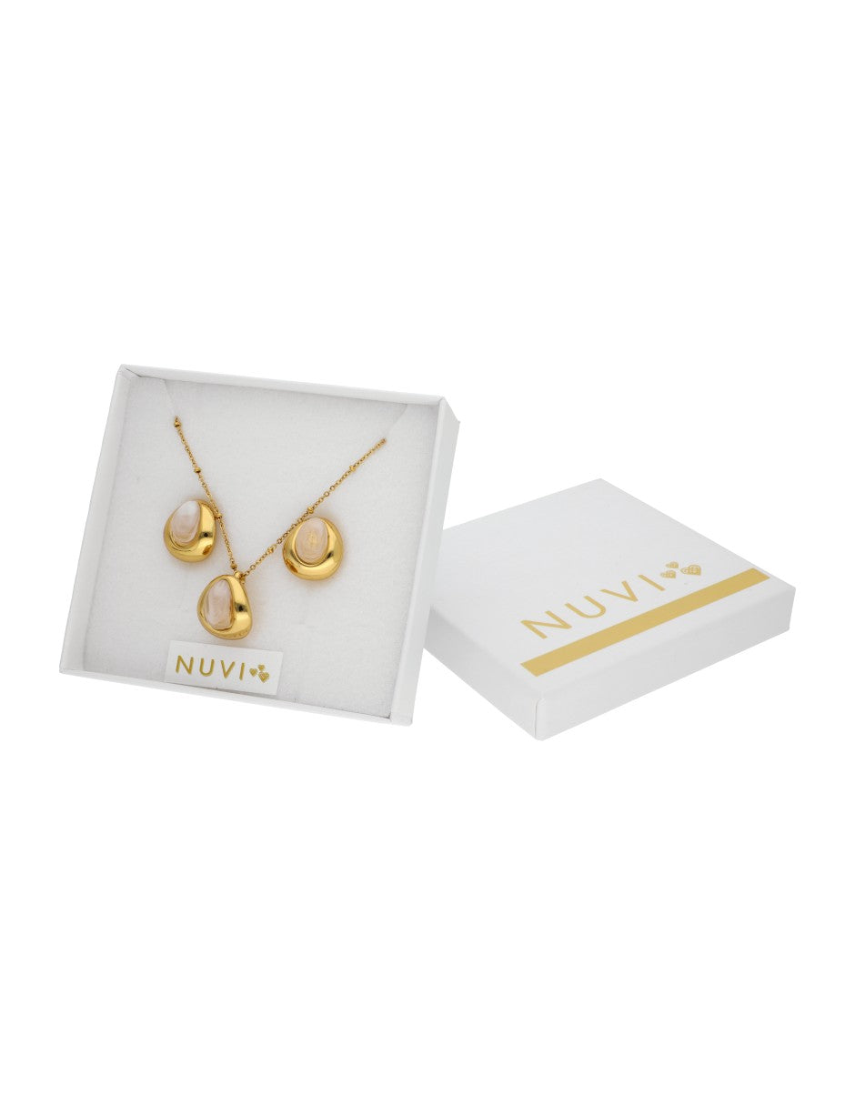 Collar y Aretes Cuarzo Beige