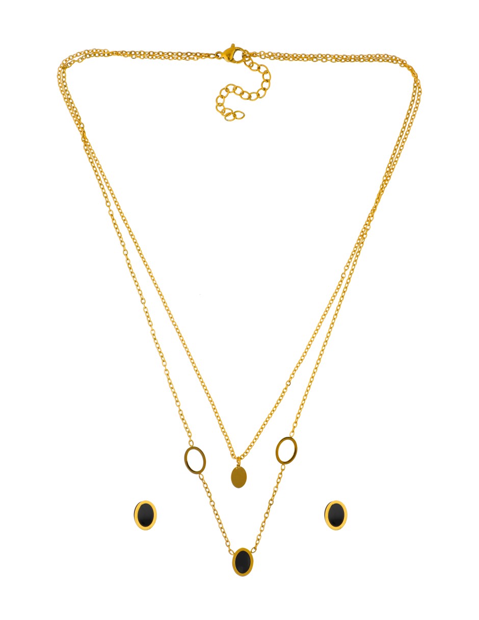 Collar y Aretes Ovalos Negro