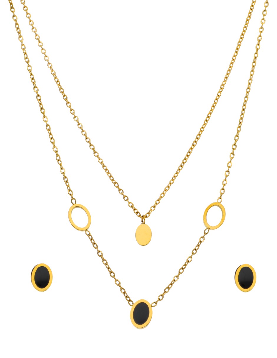 Collar y Aretes Ovalos Negro