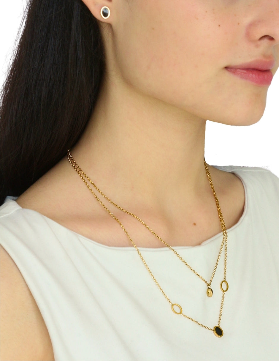 Collar y Aretes Ovalos Negro