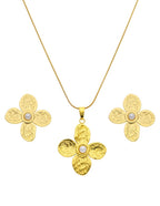 Collar y Aretes Flor Con Perla