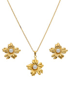 Collar y Aretes Flor Con Perla