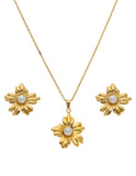 Collar y Aretes Flor Con Perla