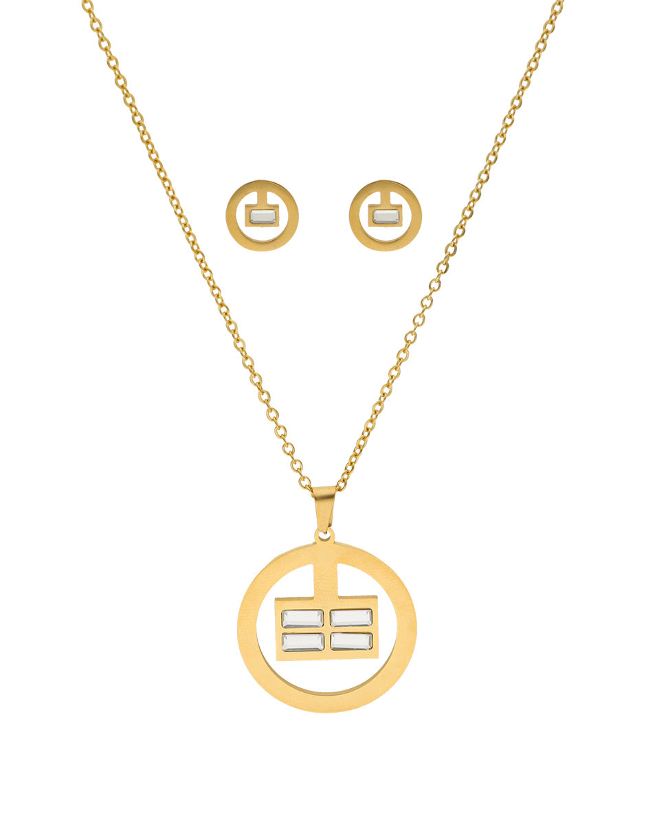 Collar y Aretes Aros Dorados