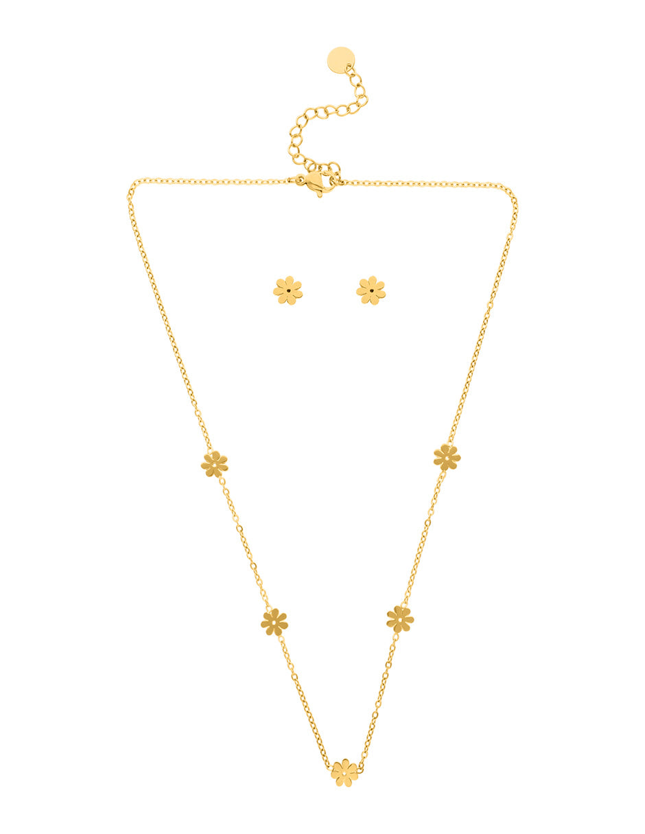 Collar y Aretes 5 Flores mini