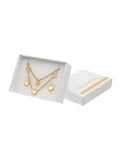 Juego Aretes y Collar Acero Inoxidable Doble Cadena Corazones Perla Madre Dorado