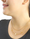 Juego Aretes y Collar Acero Inoxidable Doble Cadena Corazones Perla Madre Dorado