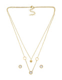 Juego Aretes y Collar Acero Inoxidable Doble Cadena Circulos Perla Madre Dorado