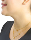 Juego Aretes y Collar Acero Inoxidable Doble Cadena Circulos Perla Madre Dorado