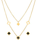 Collar y Aretes doble Cadena Cubitos Negro