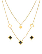 Collar y Aretes doble Cadena Cubitos Negro