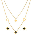 Collar y Aretes doble Cadena Cubitos Negro