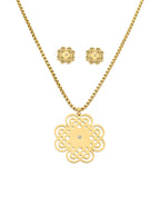 Collar y Aretes NUVI Medallon Trebol Cristal