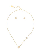 Collar y Aretes NUVI Flor Doble Esmalte Beige