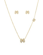 Collar y Aretes NUVI Moño Doble Esmalte Beige