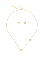 Collar y Aretes NUVI Moño Doble Esmalte Beige