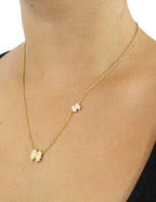 Collar y Aretes NUVI Moño Doble Esmalte Beige