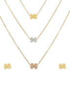 Collar y Aretes NUVI 3 Cadenas Moños Tricolor