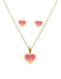 Collar y Aretes NUVI Corazón Esmalte Rosa