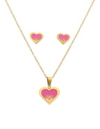 Collar y Aretes NUVI Corazón Esmalte Rosa