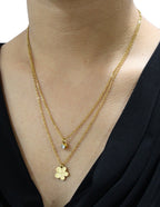 Collar y Aretes NUVI 2 cadenas Flor y Cristal