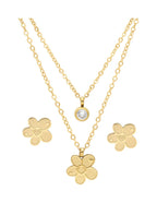 Collar y Aretes NUVI 2 cadenas Flor y Cristal