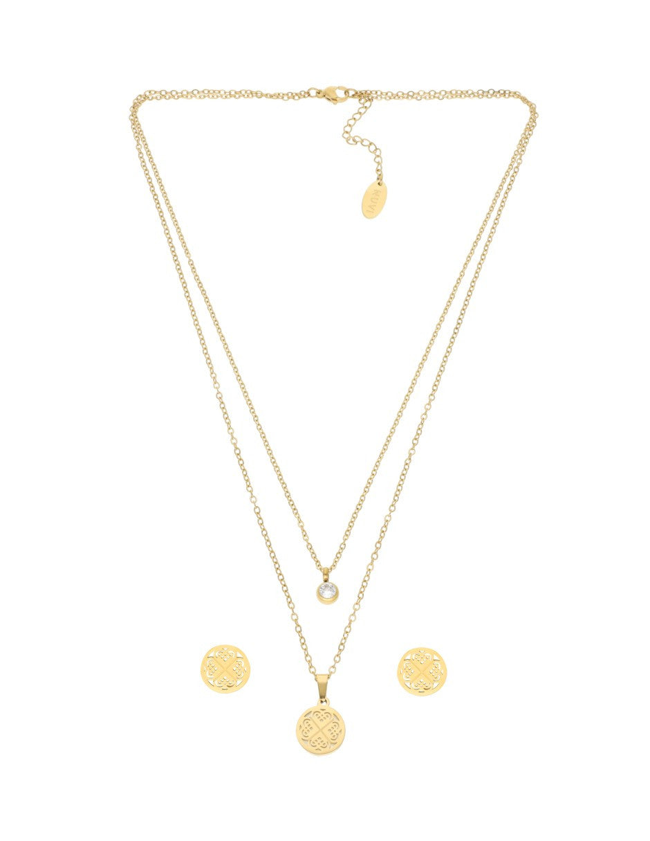 Collar y Aretes NUVI Redondo Trébol Perla Madre