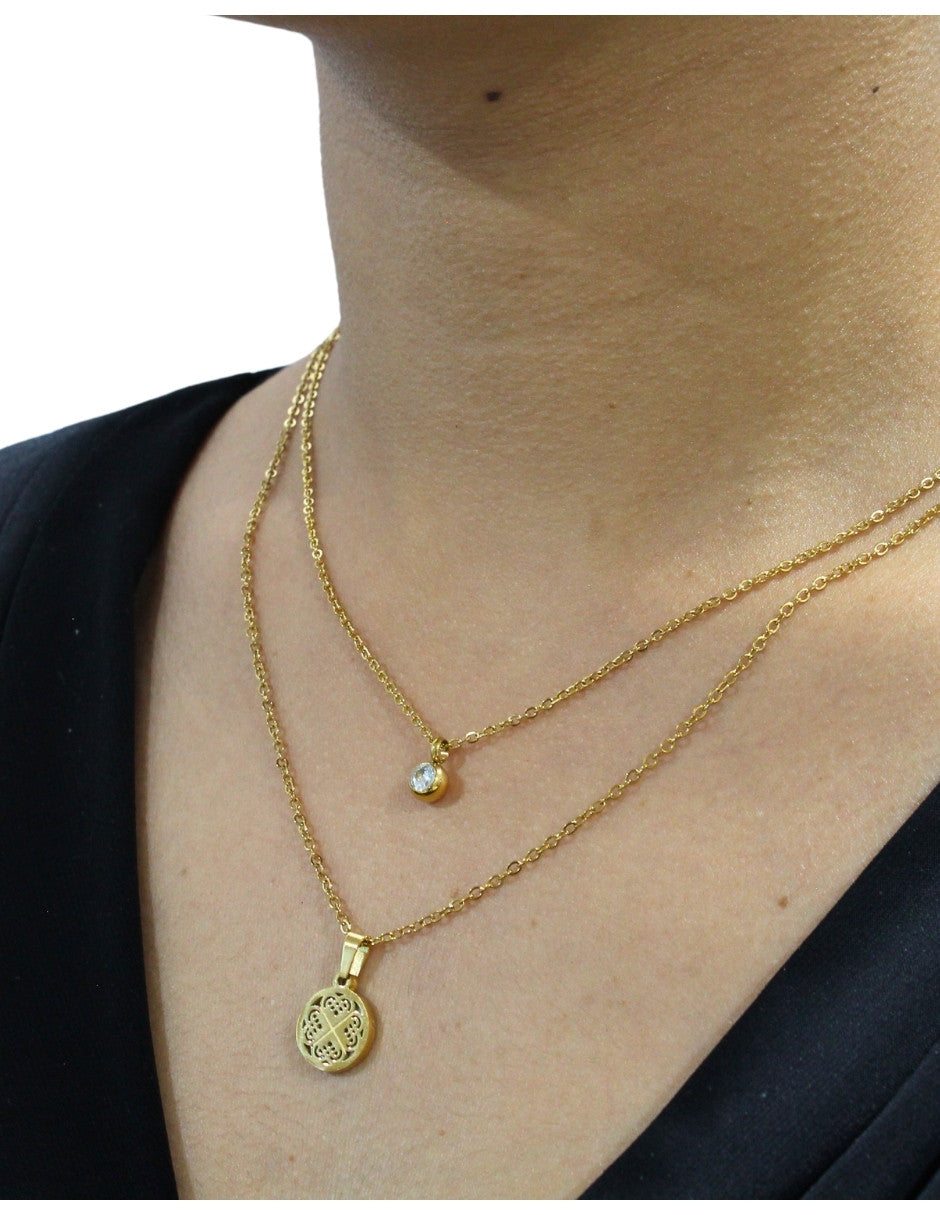 Collar y Aretes NUVI Redondo Trébol Perla Madre